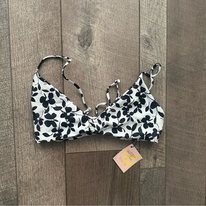 Skatie Black and White Floral Bikini Top